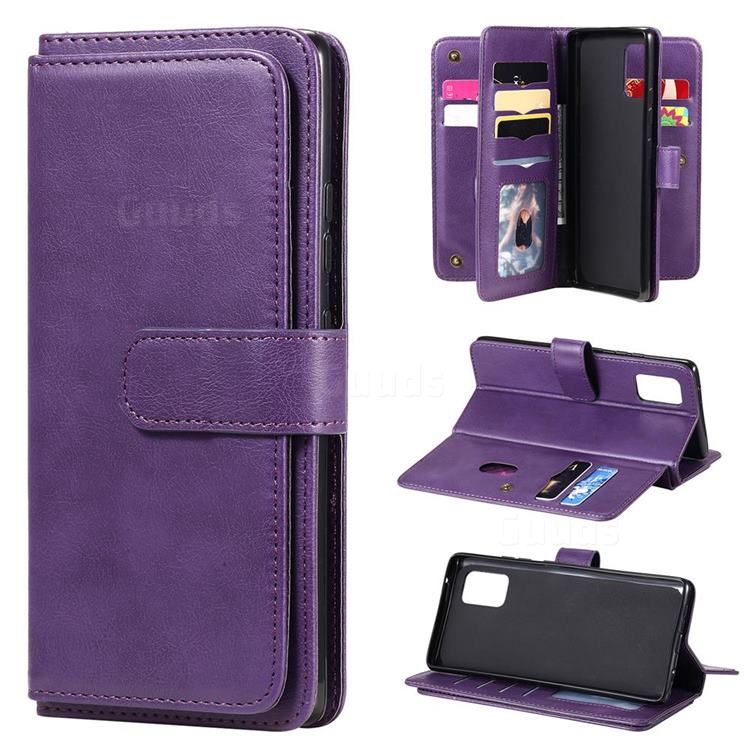 Multi-function Ten Card Slots and Photo Frame PU Leather Wallet Phone Case Cover for Samsung Galaxy A71 4G - Violet