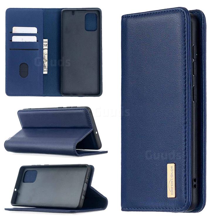 Binfen Color BF06 Luxury Classic Genuine Leather Detachable Magnet Holster Cover for Samsung Galaxy A71 4G - Blue