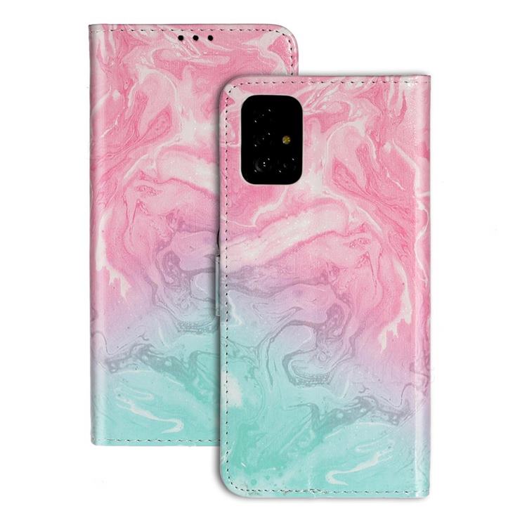 Pink Green Marble PU Leather Wallet Case for Samsung Galaxy A71 4G