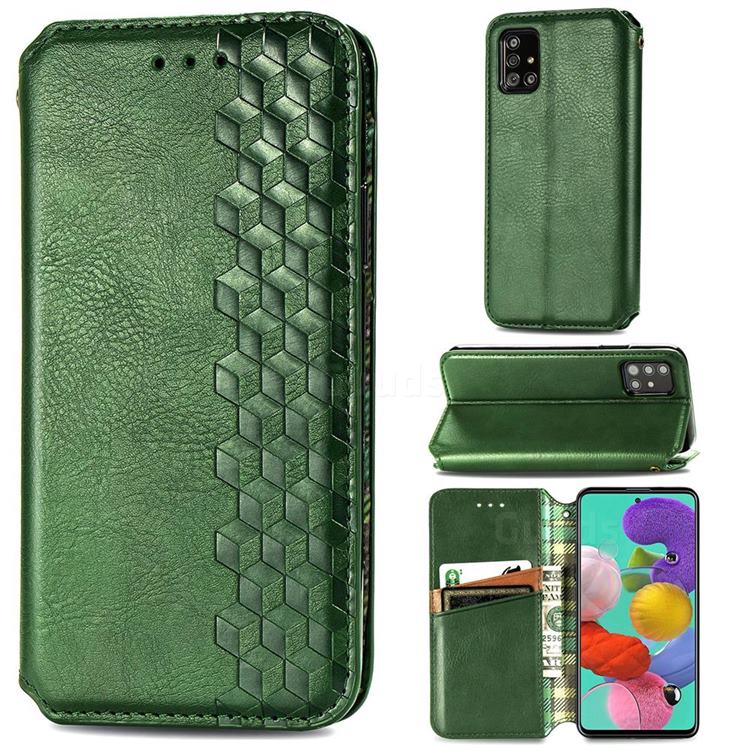 Ultra Slim Fashion Business Card Magnetic Automatic Suction Leather Flip Cover for Samsung Galaxy A71 4G - Green