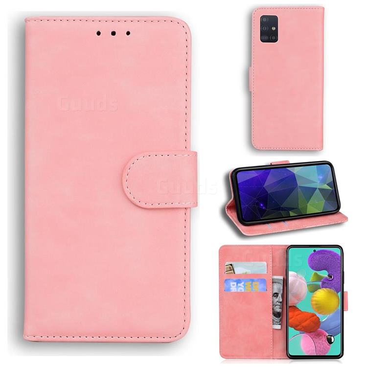 Retro Classic Skin Feel Leather Wallet Phone Case for Samsung Galaxy A71 4G - Pink