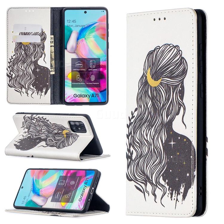 Girl with Long Hair Slim Magnetic Attraction Wallet Flip Cover for Samsung Galaxy A71 4G