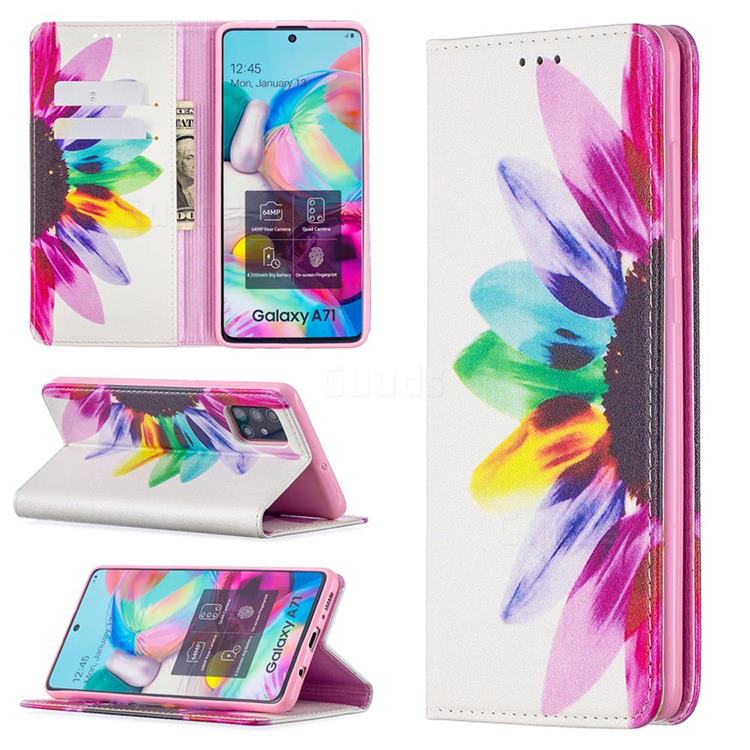 Sun Flower Slim Magnetic Attraction Wallet Flip Cover for Samsung Galaxy A71 4G
