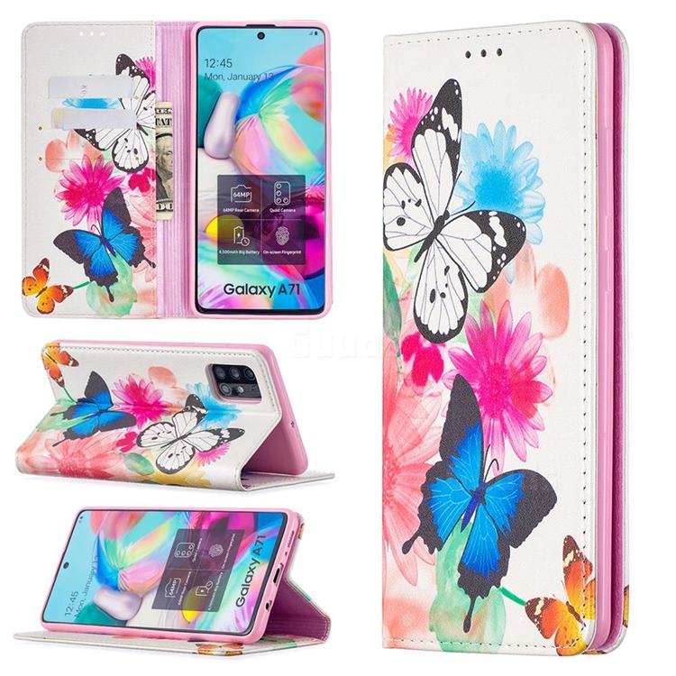 Flying Butterflies Slim Magnetic Attraction Wallet Flip Cover for Samsung Galaxy A71 4G