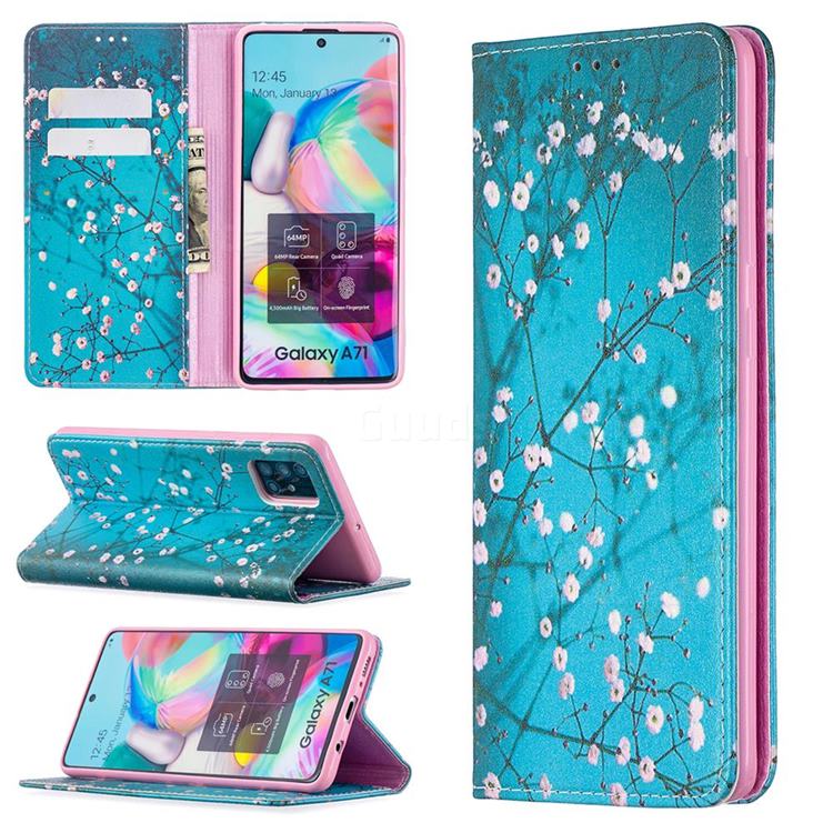 Plum Blossom Slim Magnetic Attraction Wallet Flip Cover for Samsung Galaxy A71 4G