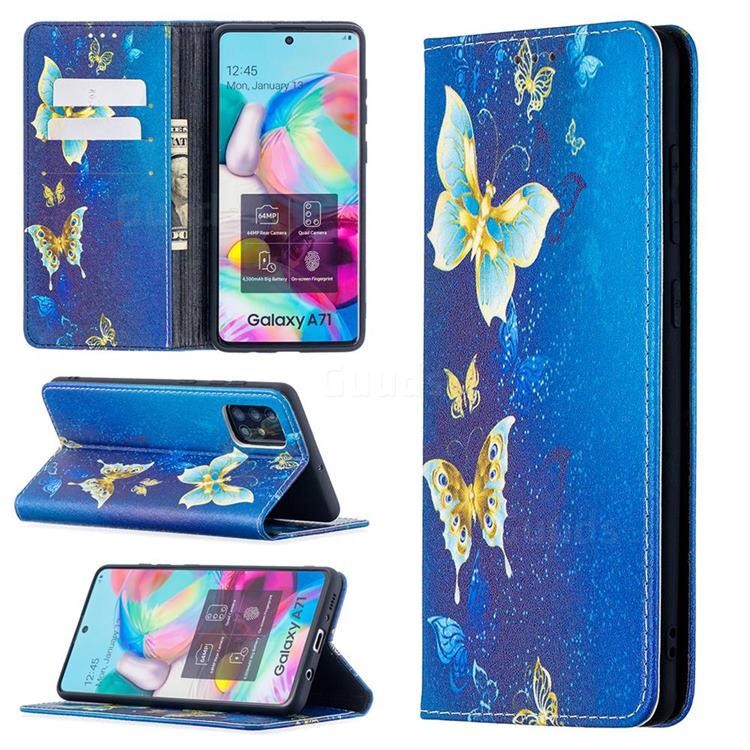 Gold Butterfly Slim Magnetic Attraction Wallet Flip Cover for Samsung Galaxy A71 4G