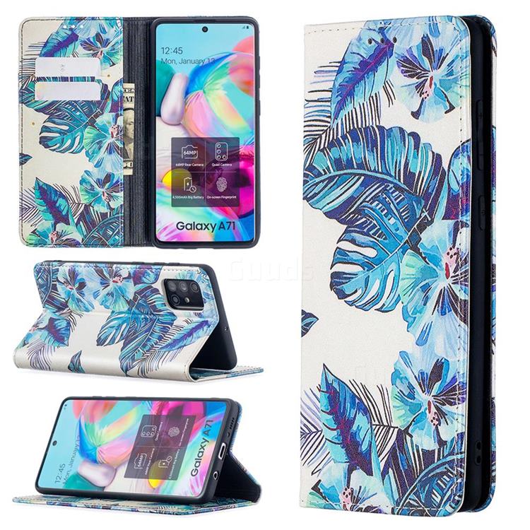Blue Leaf Slim Magnetic Attraction Wallet Flip Cover for Samsung Galaxy A71 4G