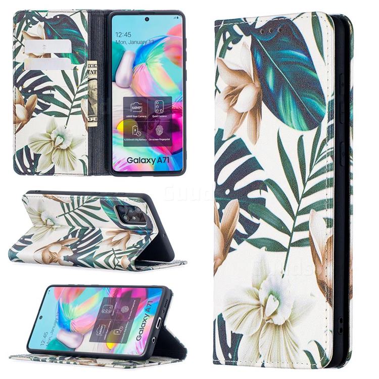 Flower Leaf Slim Magnetic Attraction Wallet Flip Cover for Samsung Galaxy A71 4G