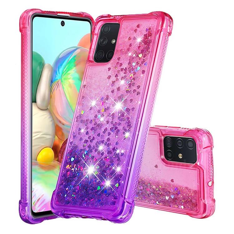 Rainbow Gradient Liquid Glitter Quicksand Sequins Phone Case for Samsung Galaxy A71 4G - Pink Purple