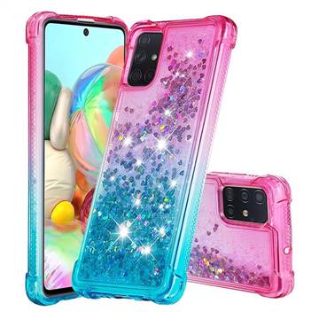 Rainbow Gradient Liquid Glitter Quicksand Sequins Phone Case for Samsung Galaxy A71 4G - Pink Blue