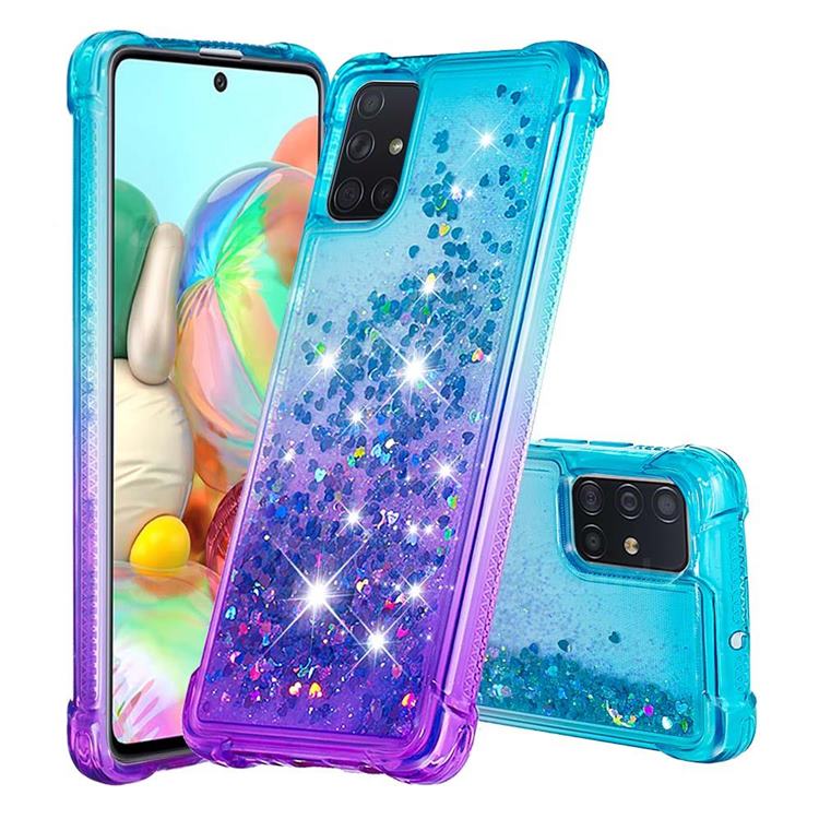 Rainbow Gradient Liquid Glitter Quicksand Sequins Phone Case for Samsung Galaxy A71 4G - Blue Purple