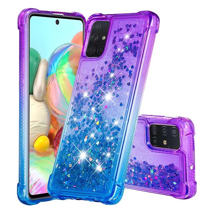Rainbow Gradient Liquid Glitter Quicksand Sequins Phone Case for Samsung Galaxy A71 4G - Purple Blue