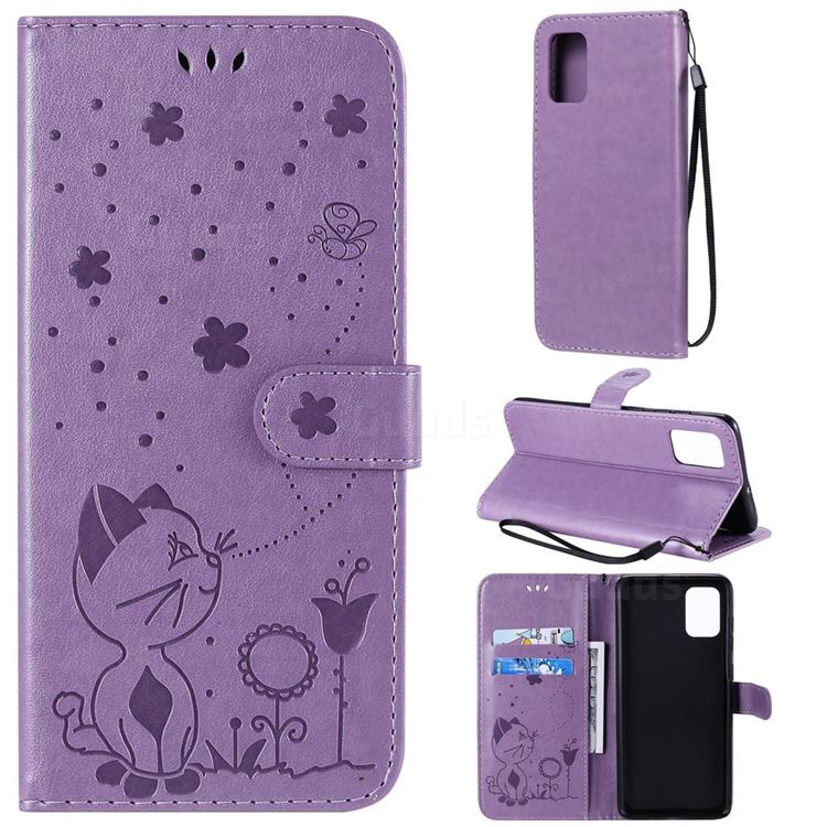 Embossing Bee and Cat Leather Wallet Case for Samsung Galaxy A71 4G - Purple