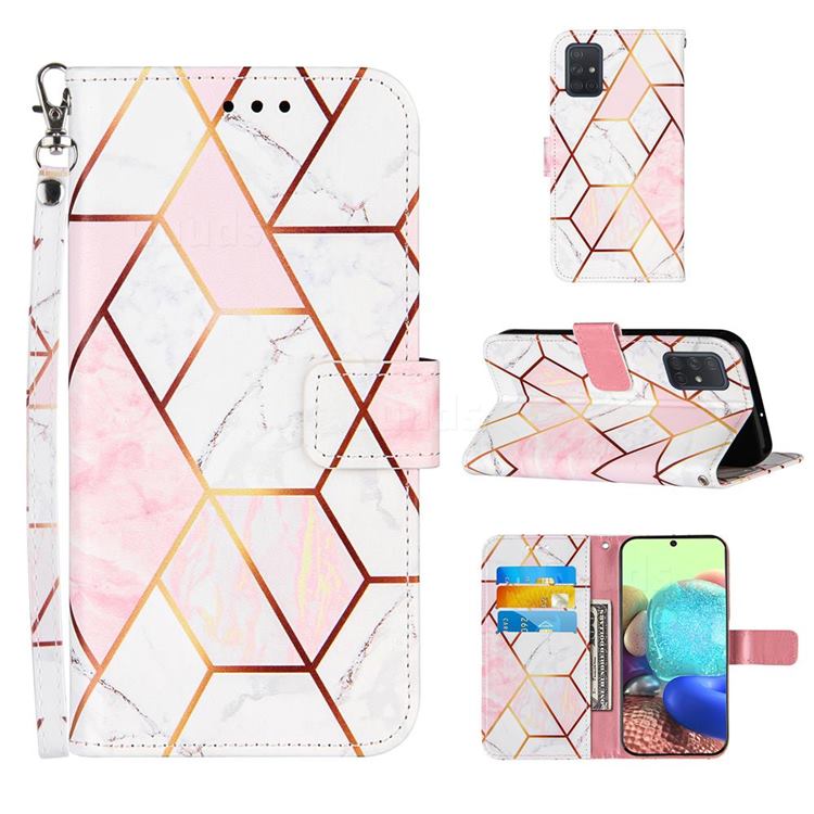 Pink White Stitching Color Marble Leather Wallet Case for Samsung Galaxy A71 4G