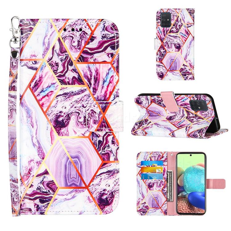 Dream Purple Stitching Color Marble Leather Wallet Case for Samsung Galaxy A71 4G