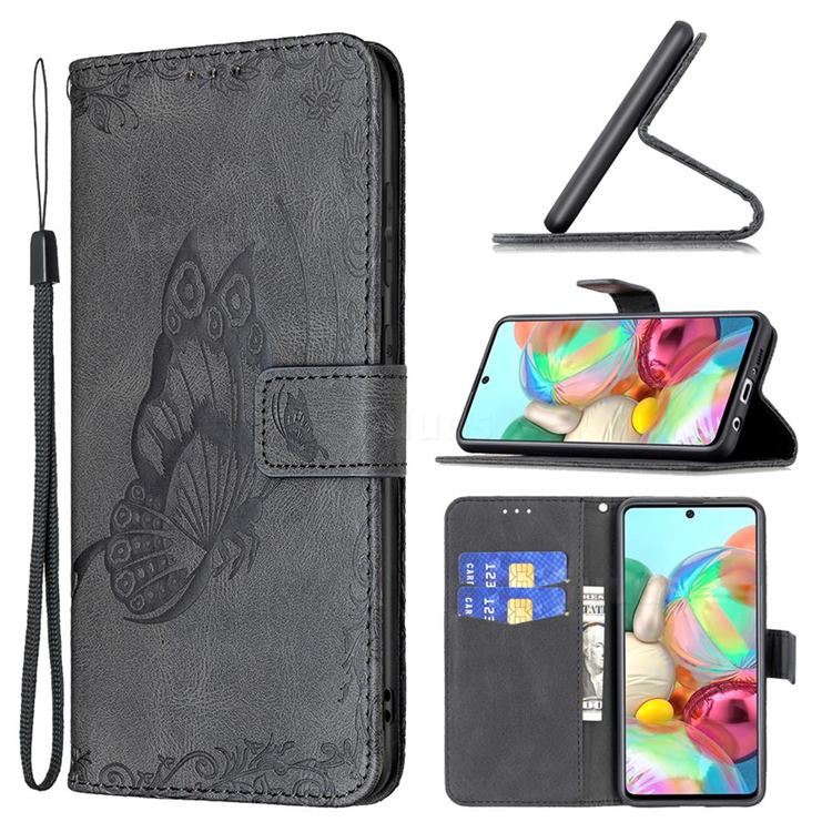 Binfen Color Imprint Vivid Butterfly Leather Wallet Case for Samsung Galaxy A71 4G - Black