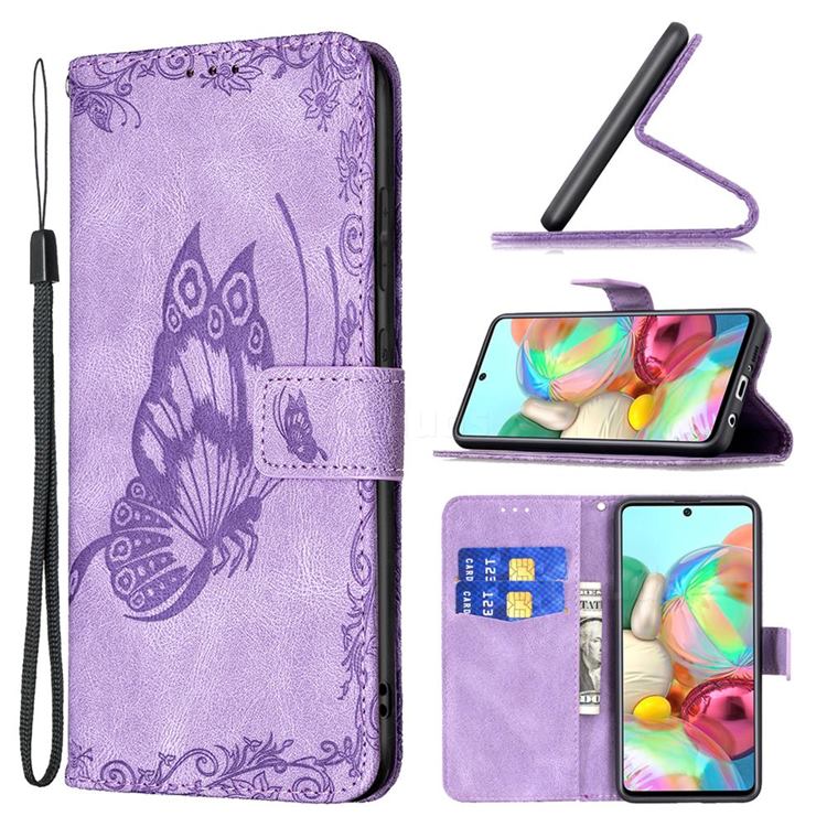 Binfen Color Imprint Vivid Butterfly Leather Wallet Case for Samsung Galaxy A71 4G - Purple