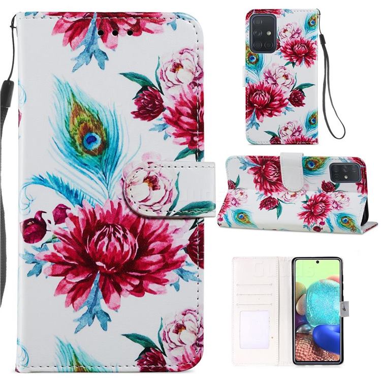 Peacock Flower Smooth Leather Phone Wallet Case for Samsung Galaxy A71 4G