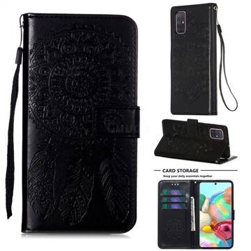 Embossing Dream Catcher Mandala Flower Leather Wallet Case for Samsung Galaxy A71 4G - Black