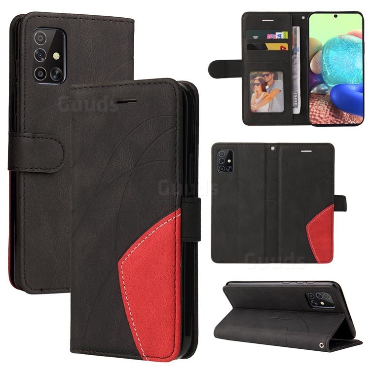 Luxury Two-color Stitching Leather Wallet Case Cover for Samsung Galaxy A71 4G - Black