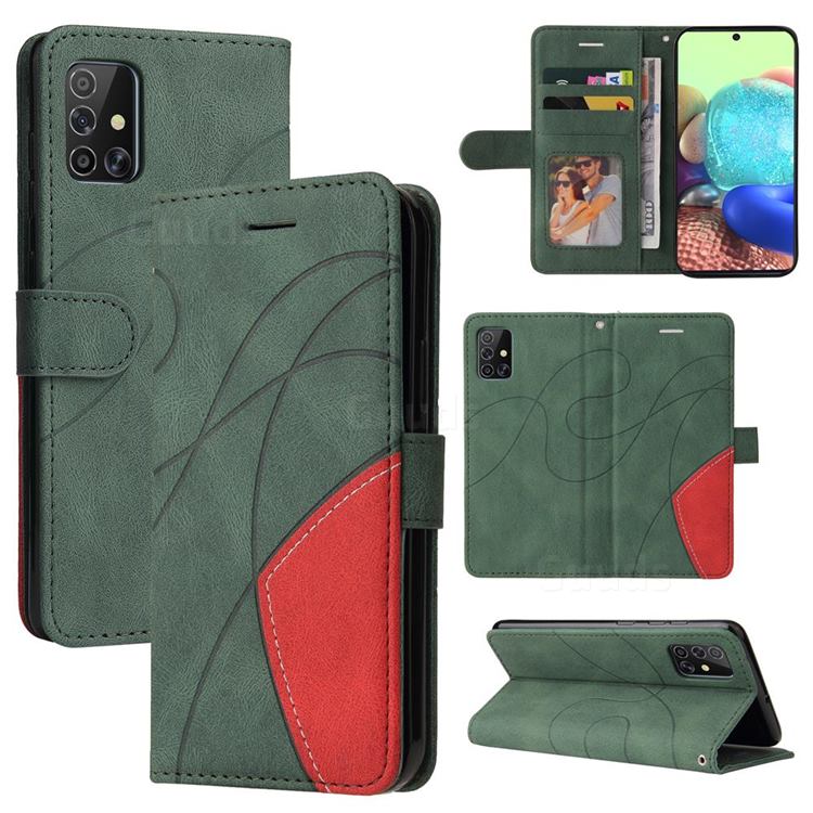 Luxury Two-color Stitching Leather Wallet Case Cover for Samsung Galaxy A71 4G - Green
