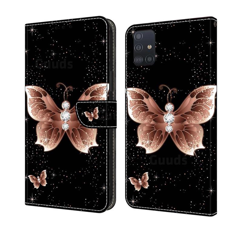 Black Diamond Butterfly Crystal PU Leather Protective Wallet Case Cover for Samsung Galaxy A71 4G