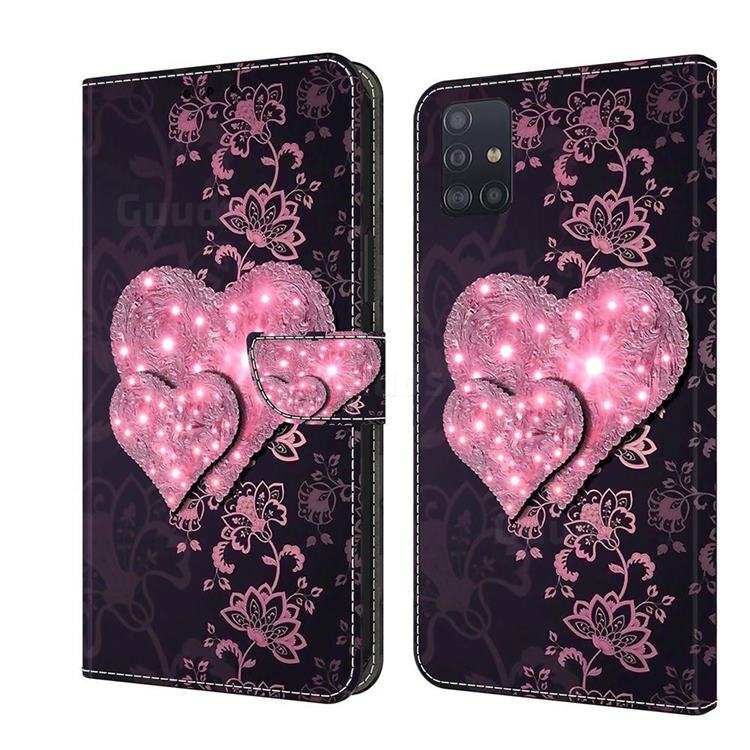 Lace Heart Crystal PU Leather Protective Wallet Case Cover for Samsung Galaxy A71 4G