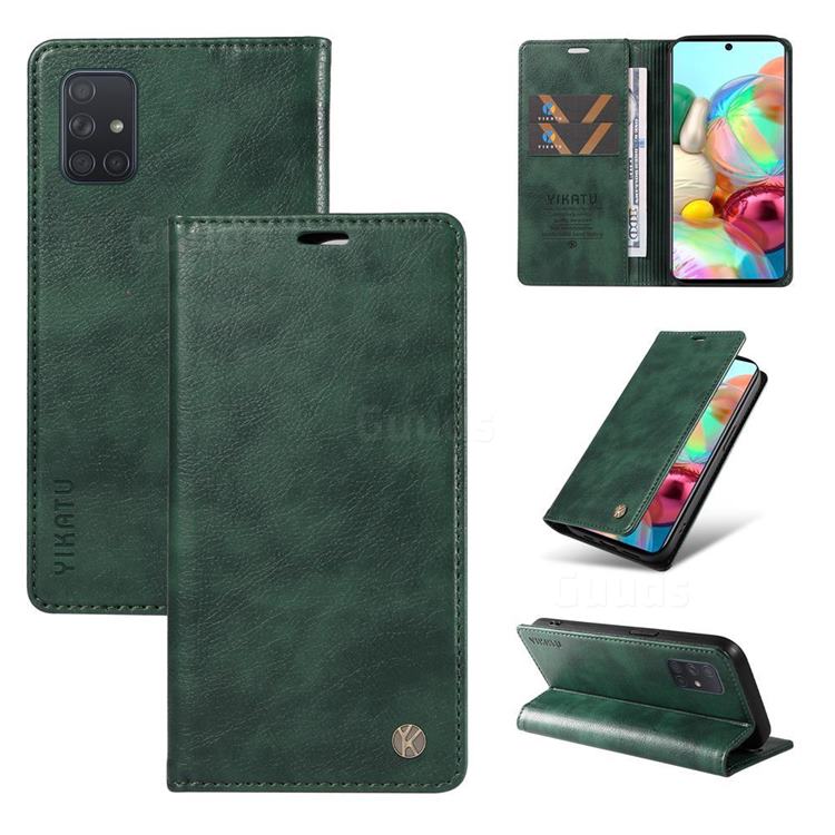 YIKATU Litchi Card Magnetic Automatic Suction Leather Flip Cover for Samsung Galaxy A71 4G - Green