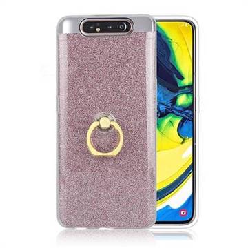 Luxury Soft TPU Glitter Back Ring Cover with 360 Rotate Finger Holder Buckle for Samsung Galaxy A80 A90 - Pink