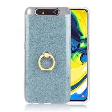 Luxury Soft TPU Glitter Back Ring Cover with 360 Rotate Finger Holder Buckle for Samsung Galaxy A80 A90 - Blue