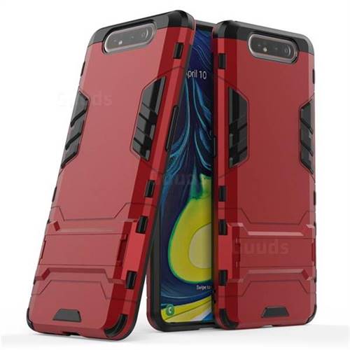 Armor Premium Tactical Grip Kickstand Shockproof Dual Layer Rugged Hard Cover for Samsung Galaxy A80 A90 - Wine Red
