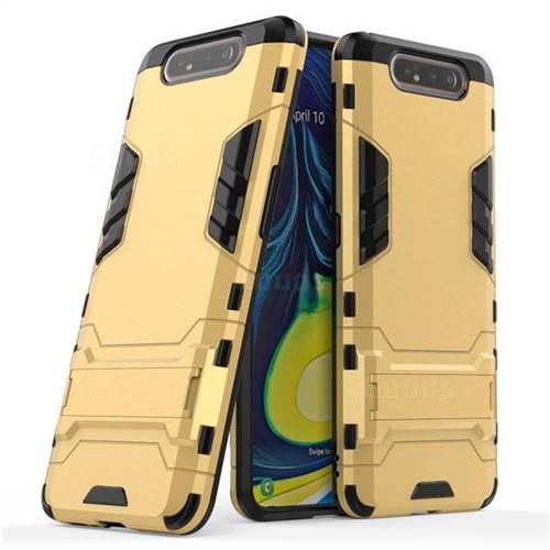 Armor Premium Tactical Grip Kickstand Shockproof Dual Layer Rugged Hard Cover for Samsung Galaxy A80 A90 - Golden