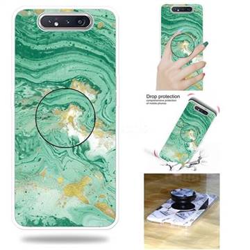 Dark Green Marble Pop Stand Holder Varnish Phone Cover for Samsung Galaxy A80 A90