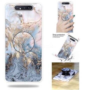 Golden Gray Marble Pop Stand Holder Varnish Phone Cover for Samsung Galaxy A80 A90
