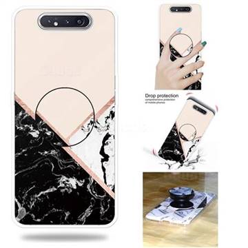 Black White Marble Pop Stand Holder Varnish Phone Cover for Samsung Galaxy A80 A90