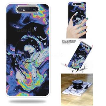 Black Purple Marble Pop Stand Holder Varnish Phone Cover for Samsung Galaxy A80 A90