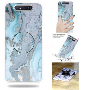 Silver Blue Marble Pop Stand Holder Varnish Phone Cover for Samsung Galaxy A80 A90