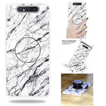 White Marble Pop Stand Holder Varnish Phone Cover for Samsung Galaxy A80 A90