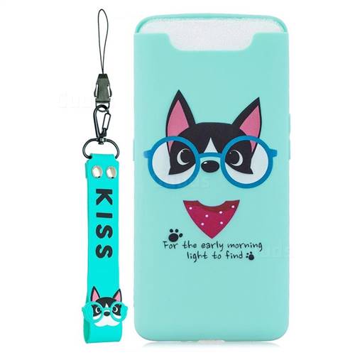 Green Glasses Dog Soft Kiss Candy Hand Strap Silicone Case for Samsung Galaxy A80 A90