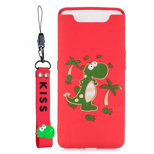 Red Dinosaur Soft Kiss Candy Hand Strap Silicone Case for Samsung Galaxy A80 A90
