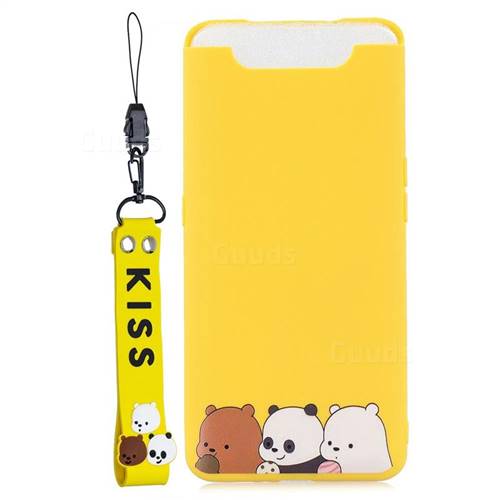 Yellow Bear Family Soft Kiss Candy Hand Strap Silicone Case for Samsung Galaxy A80 A90