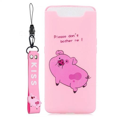 Pink Cute Pig Soft Kiss Candy Hand Strap Silicone Case for Samsung Galaxy A80 A90