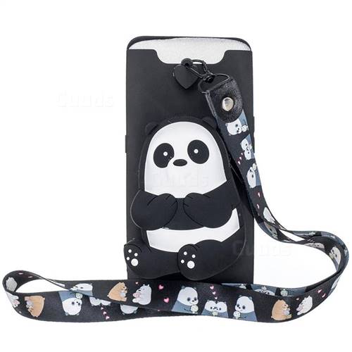 Cute Panda Neck Lanyard Zipper Wallet Silicone Case for Samsung Galaxy A80 A90