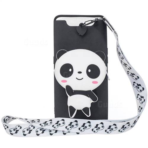 White Panda Neck Lanyard Zipper Wallet Silicone Case for Samsung Galaxy A80 A90