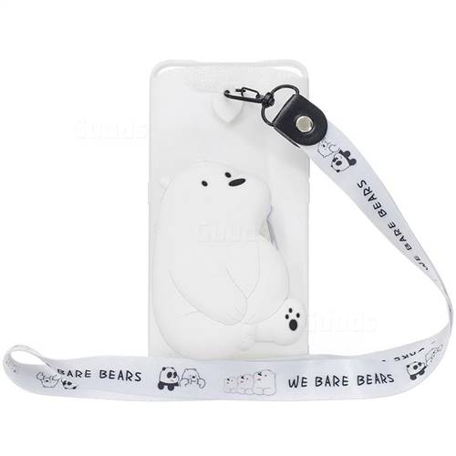 White Polar Bear Neck Lanyard Zipper Wallet Silicone Case for Samsung Galaxy A80 A90