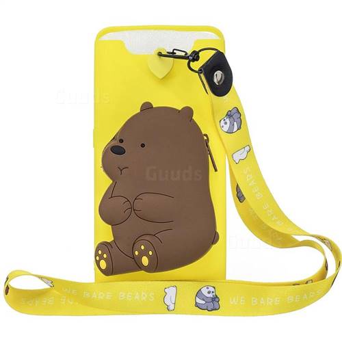 Yellow Bear Neck Lanyard Zipper Wallet Silicone Case for Samsung Galaxy A80 A90