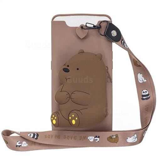 Brown Bear Neck Lanyard Zipper Wallet Silicone Case for Samsung Galaxy A80 A90