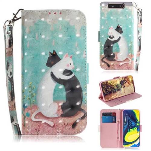 Black and White Cat 3D Painted Leather Wallet Phone Case for Samsung Galaxy A80 A90