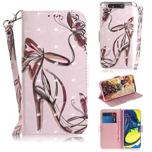 Butterfly High Heels 3D Painted Leather Wallet Phone Case for Samsung Galaxy A80 A90