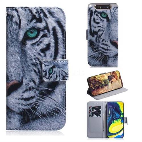 White Tiger PU Leather Wallet Case for Samsung Galaxy A80 A90